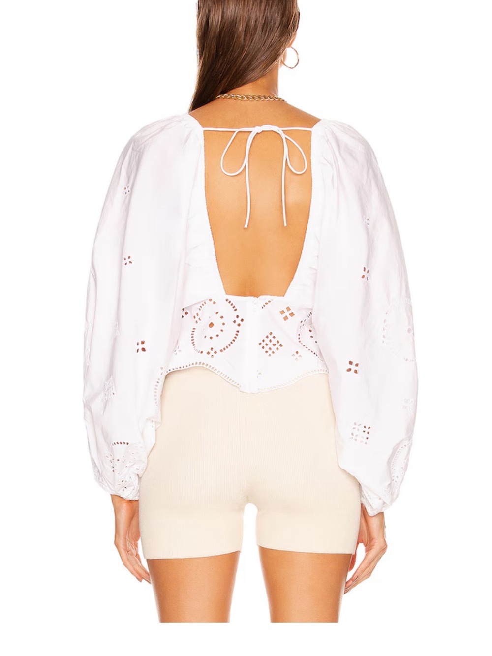 Ganni White Eyelet Puff-Sleeve Blouse - Broderie Anglaise Top - Picture 2 of 7